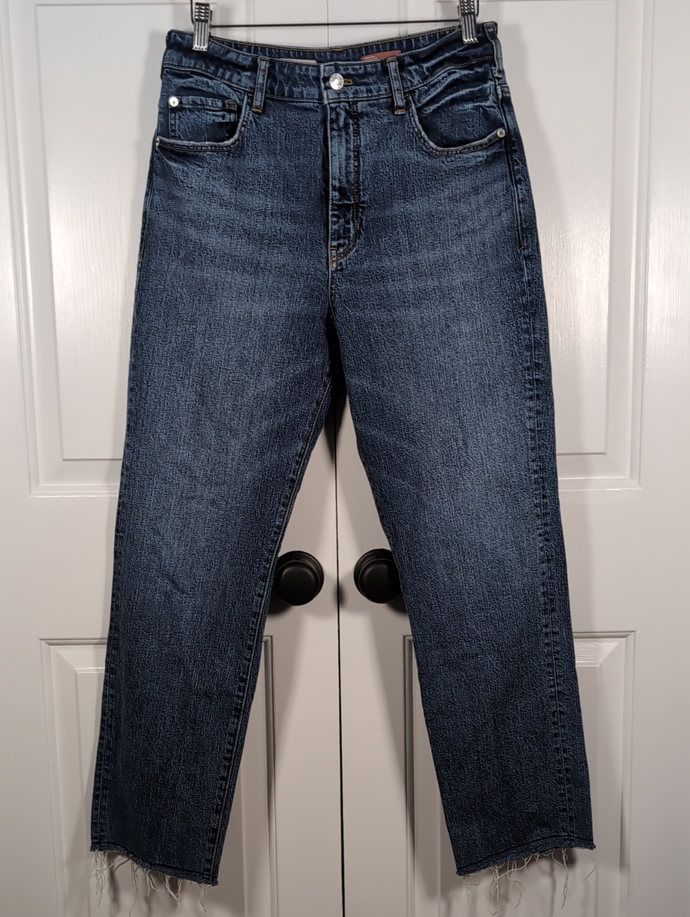 Pilcro Anthropologie The Vintage Straight High Rise Medium Wash Raw Hem Jeans 30